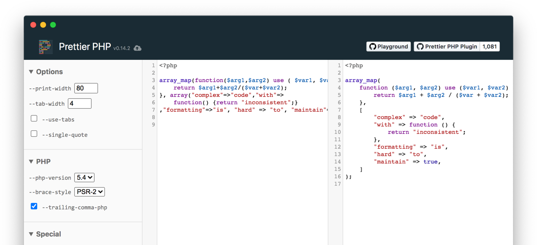 Screenshot of the playground website